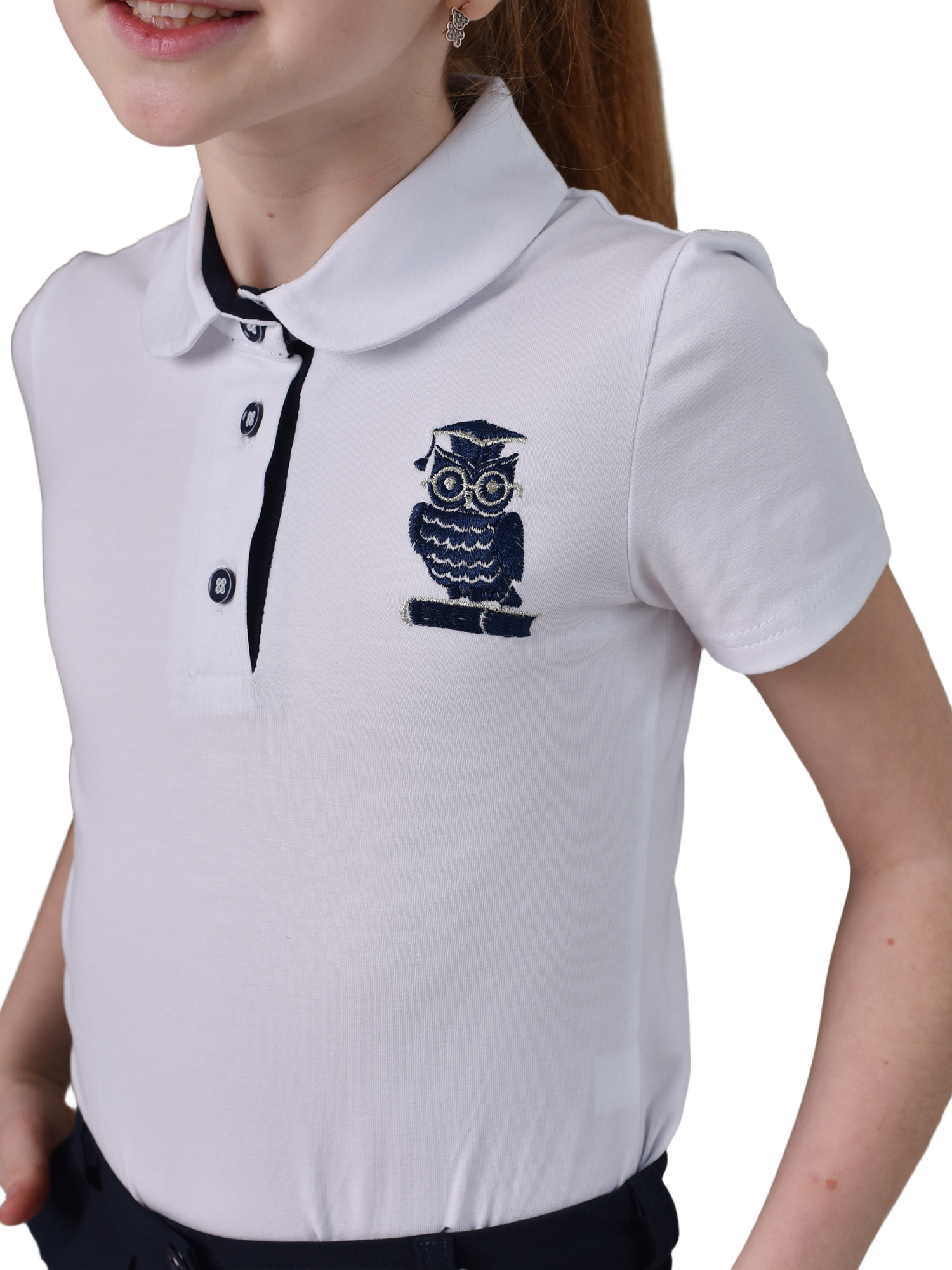 Поло дев. КМ19398 короткий рукав белый/синий